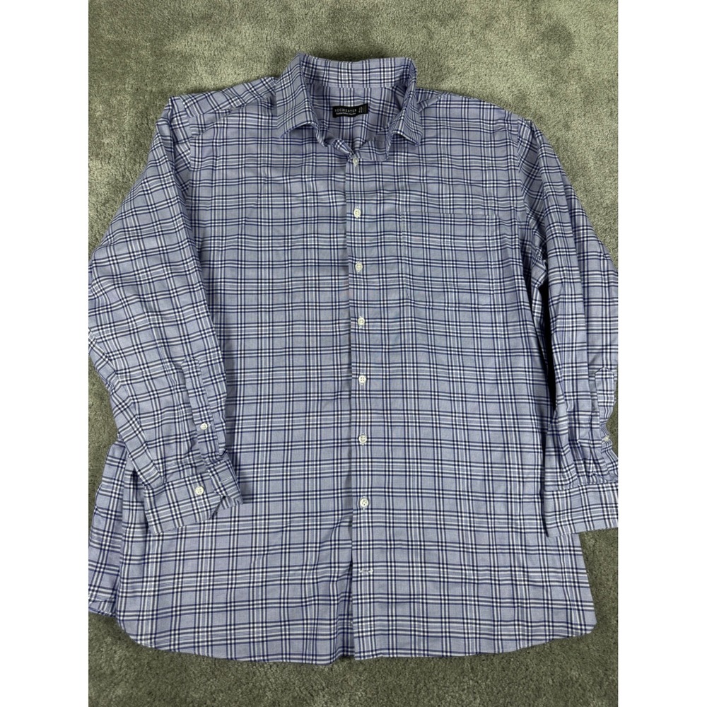 Rochester Mens Blue Plaid Egyptian Cotton Non-Iron Button Down Shirt 18.5 36/37